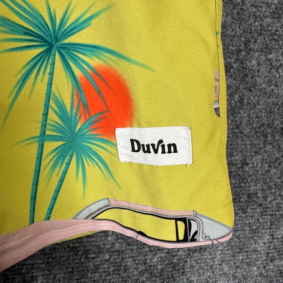 Duvin Cruising Cars Swim Trunks Mens XL Yellow Drawstring Pink Car Print Beach - Picture 4 of 13